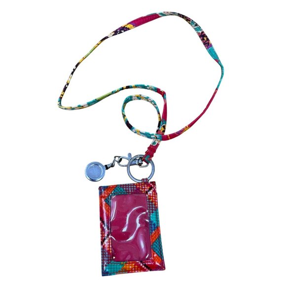 Vera Bradley Rumba Multicolor ID Badge Holder & Lanyard With Keyring Pink Blue - Picture 2 of 6